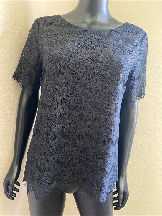 J. Crew Tops - J. Crew Glittery Black Lace Short Sleeve Scoop Neck Top